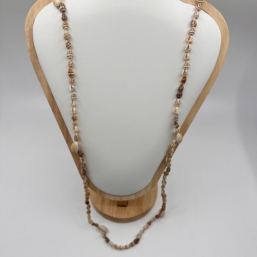 Long Cowrie Shell Necklace Brown Cream Boho Beach Surfer Layering Jewelry Summer